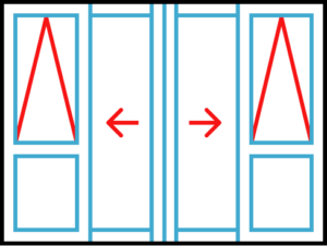 Bi-parting Sliding door with sash on fixed panels
