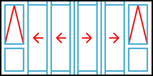 Duo bi-parting sliding door with sash on fixed panels