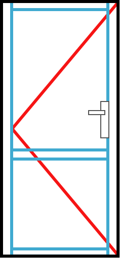 Open-in glazed hinged door with vision rail