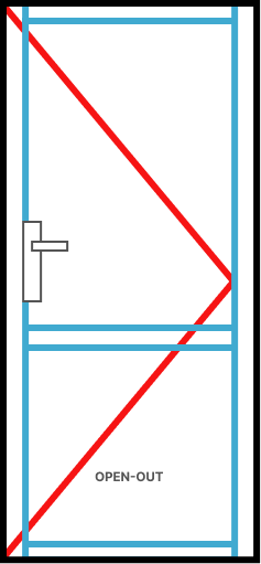 Open-out glazed hinged door with vision rail