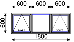 Residential Non-Thermal Double Glazed  Sash+Fixed+Sash Window 600mm (H) x 1800mm (W)