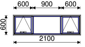 Residential Non-Thermal Double Glazed  Sash+Fixed+Sash Window 600mm (H) x 2100mm (W)