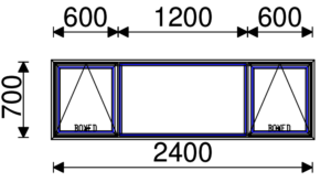Residential Non-Thermal Double Glazed  Sash+Fixed+Sash Window 700mm (H) x 2400mm (W)