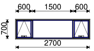 Residential Non-Thermal Double Glazed  Sash+Fixed+Sash Window 700mm (H) x 2700mm (W)
