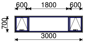 Residential Non-Thermal Double Glazed  Sash+Fixed+Sash Window 700mm (H) x 3000mm (W)