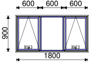 Residential Non-Thermal Double Glazed  Sash+Fixed+Sash Window 900mm (H) x 1800mm (W)