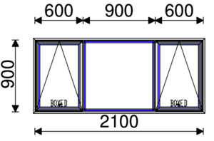 Residential Non-Thermal Double Glazed  Sash+Fixed+Sash Window 900mm (H) x 2100mm (W)