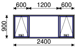 Residential Non-Thermal Double Glazed  Sash+Fixed+Sash Window 900mm (H) x 2400mm (W)