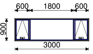 Residential Non-Thermal Double Glazed  Sash+Fixed+Sash Window 900mm (H) x 3000mm (W)
