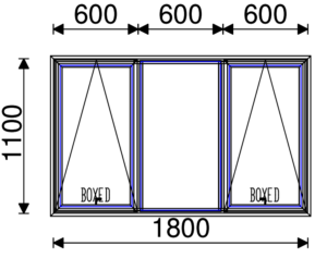 Residential Non-Thermal Double Glazed  Sash+Fixed+Sash Window 1100mm (H) x 1800mm (W)