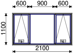 Residential Non-Thermal Double Glazed  Sash+Fixed+Sash Window 1100mm (H) x 2100mm (W)