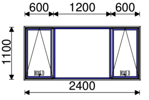 Residential Non-Thermal Double Glazed  Sash+Fixed+Sash Window 1100mm (H) x 2400mm (W)