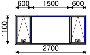 Residential Non-Thermal Double Glazed  Sash+Fixed+Sash Window 1100mm (H) x 2700mm (W)