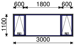 Residential Non-Thermal Double Glazed  Sash+Fixed+Sash Window 1100mm (H) x 3000mm (W)