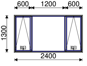 Residential Non-Thermal Double Glazed  Sash+Fixed+Sash Window 1300mm (H) x 2400mm (W)