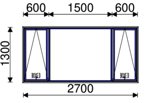 Residential Non-Thermal Double Glazed  Sash+Fixed+Sash Window 1300mm (H) x 2700mm (W)