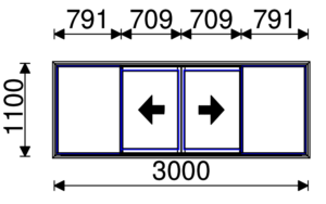 Residential Non-Thermal Double Glazed Bi-Parting Sliding Window 1100mm (H) x 3000mm (W)