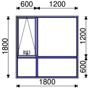 Residential Non-Thermal Double Glazed  Sash/Fixed + Fixed/Fixed  Window 1800mm (H) x 1800mm (W)