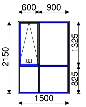 Residential Non-Thermal Double Glazed  Sash/Fixed + Fixed/Fixed  Window 2150mm (H) x 1500mm (W)