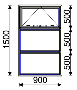 Residential Non-Thermal Double Glazed  Sash/Fixed/Fixed  Window 1500mm (H) x 900mm (W)