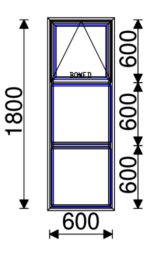 Residential Non-Thermal Double Glazed  Sash/Fixed/Fixed  Window 1800mm (H) x 600mm (W)