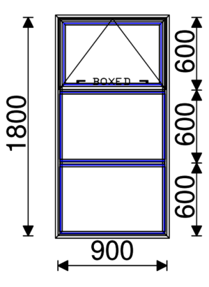 Residential Non-Thermal Double Glazed  Sash/Fixed/Fixed  Window 1800mm (H) x 1200mm (W)