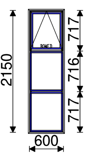 Residential Non-Thermal Double Glazed  Sash/Fixed/Fixed  Window 2150mm (H) x 600mm (W)
