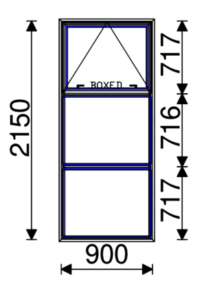 Residential Non-Thermal Double Glazed  Sash/Fixed/Fixed  Window 2150mm (H) x 900mm (W)