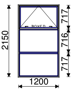 Residential Non-Thermal Double Glazed  Sash/Fixed/Fixed  Window 2150mm (H) x 1200mm (W)