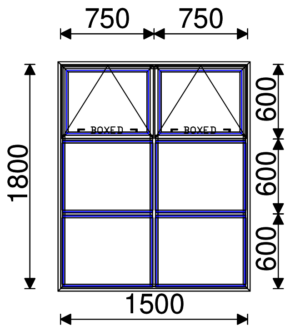 Residential Non-Thermal Double Glazed  Sash/Fixed/Fixed + Sash/Fixed/Fixed Window 1800mm (H) x 1500mm (W)