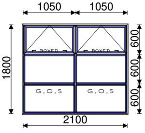 Residential Non-Thermal Double Glazed  Sash/Fixed/Fixed + Sash/Fixed/Fixed Window 1800mm (H) x 2100mm (W)