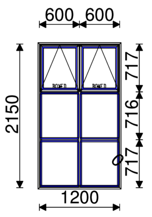 Residential Non-Thermal Double Glazed  Sash/Fixed/Fixed + Sash/Fixed/Fixed Window 2150mm (H) x 1200mm (W)