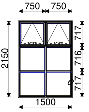 Residential Non-Thermal Double Glazed  Sash/Fixed/Fixed + Sash/Fixed/Fixed Window 2150mm (H) x 1500mm (W)