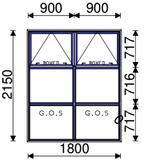 Residential Non-Thermal Double Glazed  Sash/Fixed/Fixed + Sash/Fixed/Fixed Window 2150mm (H) x 1800mm (W)
