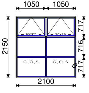 Residential Non-Thermal Double Glazed  Sash/Fixed/Fixed + Sash/Fixed/Fixed Window 2150mm (H) x 2100mm (W)