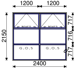 Residential Non-Thermal Double Glazed  Sash/Fixed/Fixed + Sash/Fixed/Fixed Window 2150mm (H) x 2400mm (W)