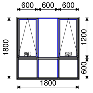 Residential Non-Thermal Double Glazed  Sash/Fixed + Fixed/Fixed + Sash/Fixed Window 1800mm (H) x 1800mm (W)