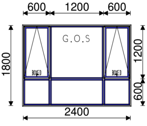 Residential Non-Thermal Double Glazed  Sash/Fixed + Fixed/Fixed + Sash/Fixed Window 1800mm (H) x 2400mm (W)