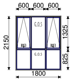 Residential Non-Thermal Double Glazed  Sash/Fixed + Fixed/Fixed + Sash/Fixed Window 2150mm (H) x 1800mm (W)