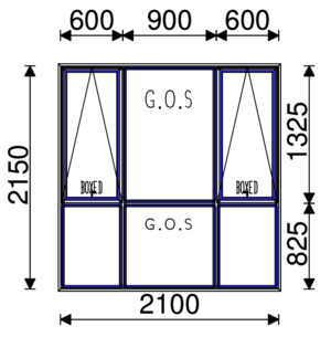 Residential Non-Thermal Double Glazed  Sash/Fixed + Fixed/Fixed + Sash/Fixed Window 2150mm (H) x 2100mm (W)