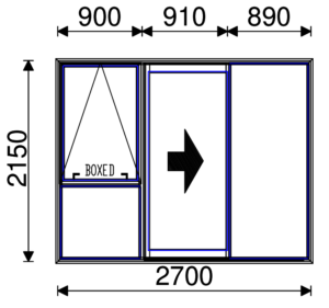 Residential Non-Thermal Double Glazed Single Sliding door with Sash on LH Sidelite 2150mm (H) x 2700mm (W)