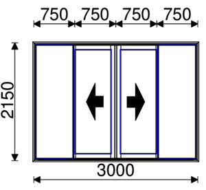 Residential Non-Thermal Double Glazed Bi-Parting Sliding door 2150mm (H) x 3000mm (W)