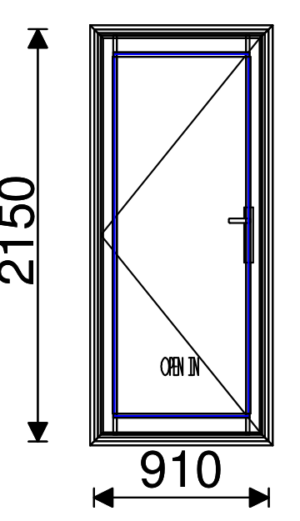 Residential Non-Thermal Double Glazed Open-in Hinged door 2150mm (H) x 910mm (W)