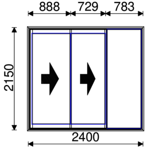 Residential Non-Thermal Double Glazed Duo Sliding door 2150mm (H) x 2400mm (W)