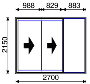 Residential Non-Thermal Double Glazed Duo Sliding door 2150mm (H) x 2700mm (W)