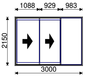 Residential Non-Thermal Double Glazed Duo Sliding door 2150mm (H) x 3000mm (W)