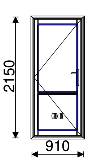 Residential Non-Thermal Double Glazed Open-in Hinged door w/ Vision rail  2150mm (H) x 910mm (W)