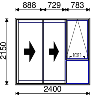 Residential Non-Thermal Double Glazed Duo Sliding door with Sash on Fixed panel 2150mm (H) x 2400mm (W)