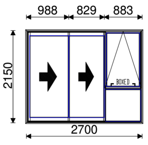 Residential Non-Thermal Double Glazed Duo Sliding door with Sash on Fixed panel 2150mm (H) x 2700mm (W)