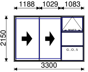 Residential Non-Thermal Double Glazed Duo Sliding door with Sash/fixed/fixed on Fixed panel 2150mm (H) x 3300mm (W)